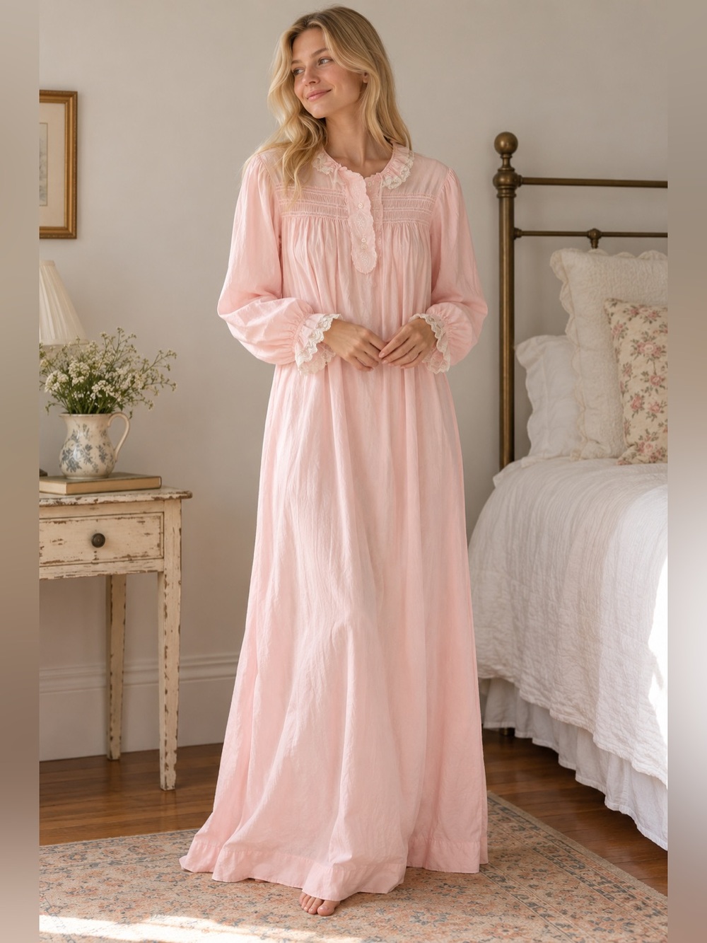 Vintage Dreamaire by Barbizon Pink Floor Length Nightgown Lace Prairie M